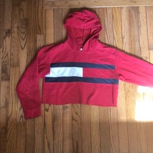 Tommy Hilfiger red crop sweater, with logo front